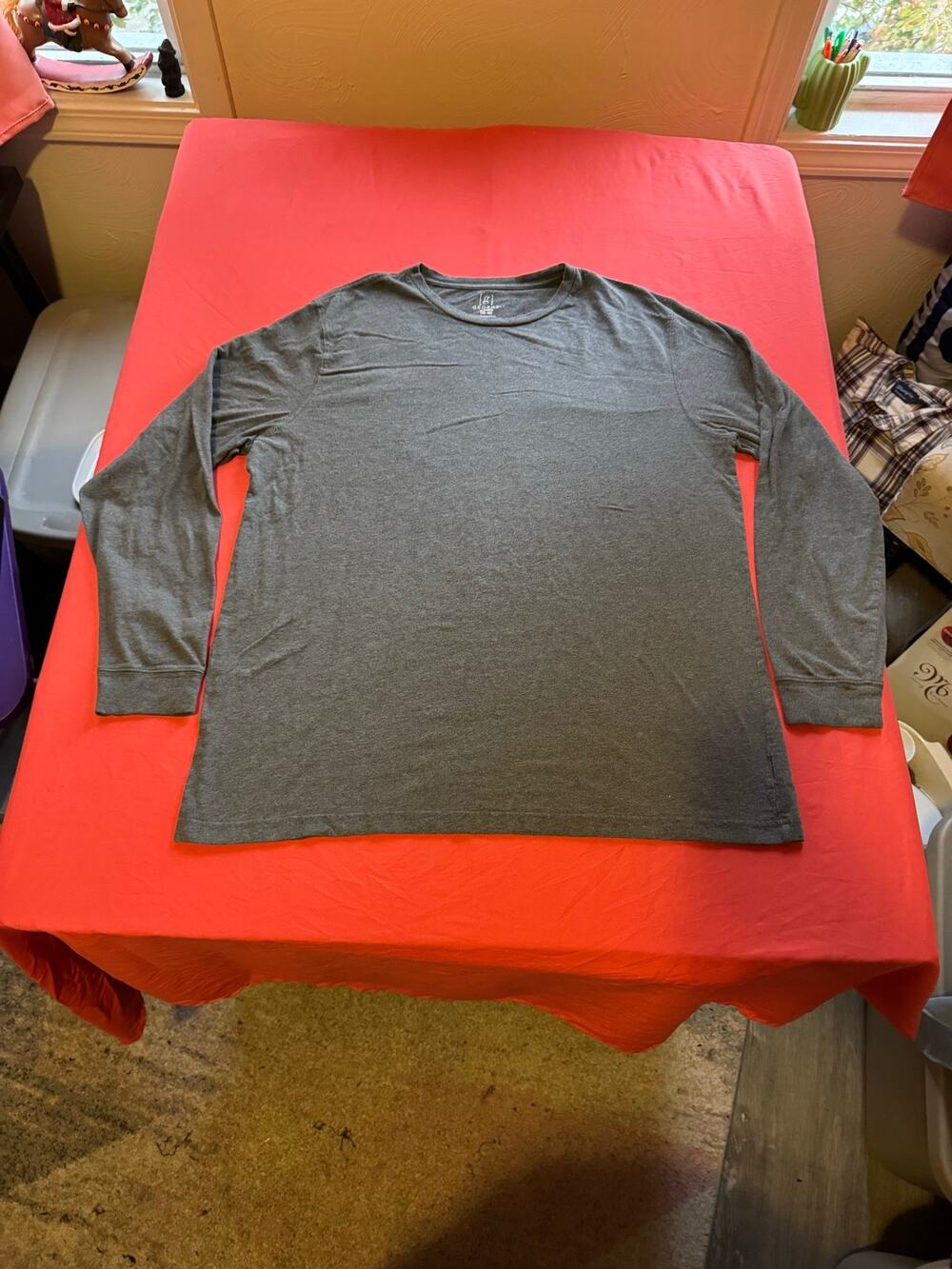 George Men's Gray Crew Neck Long Sleeve TShirt Size Extra Large Tall 100% Cotton
